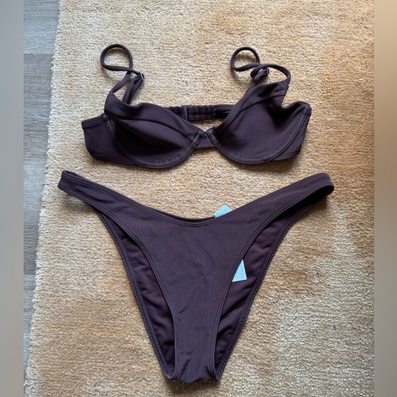 Abercrombie & Fitch High Leg Brown Ribbed Bikini